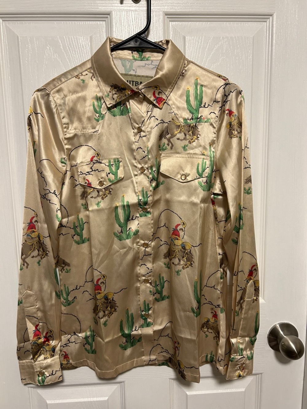 Women’s Outback Beige Satin Western Print Shirt